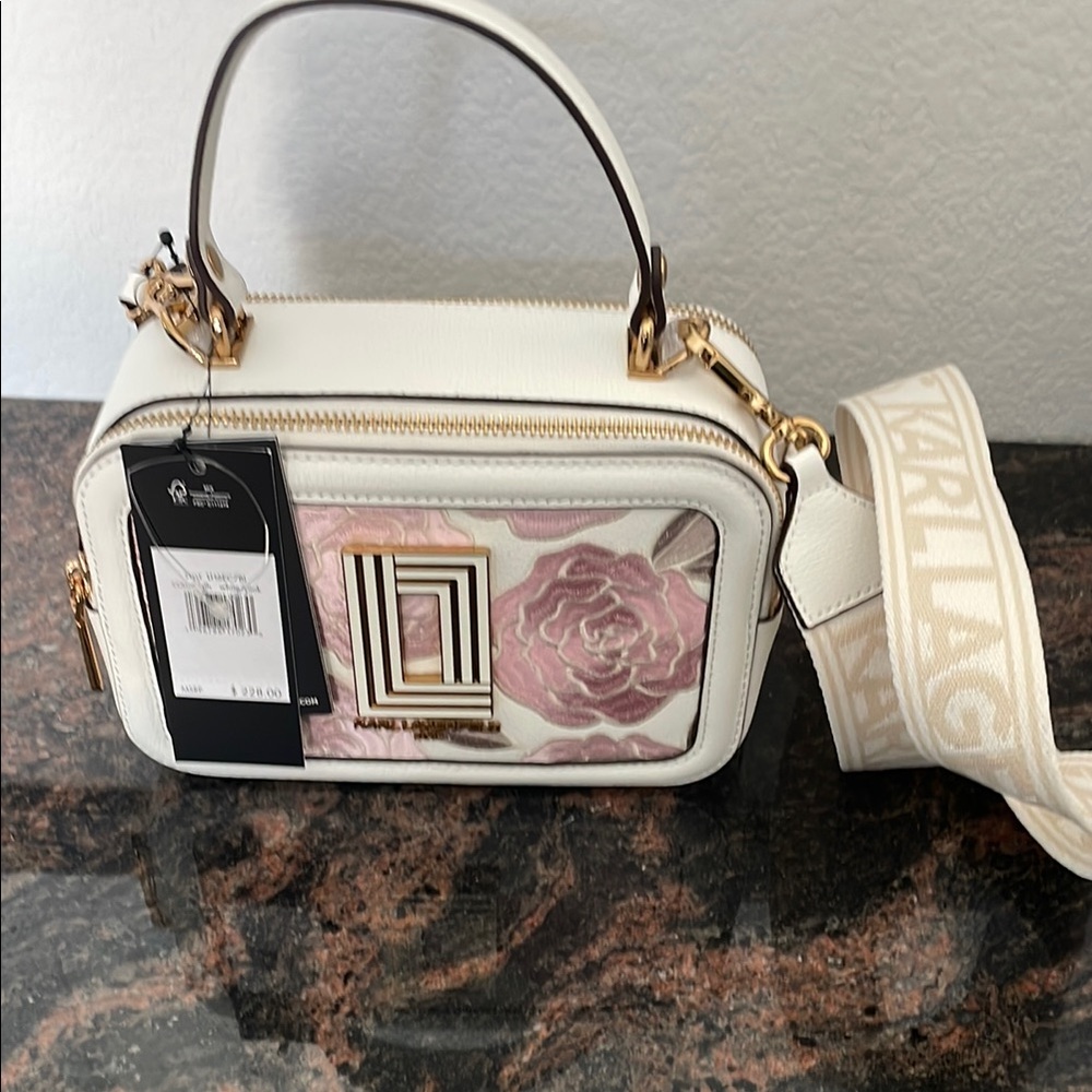 Karl Lagerfeld Cream and Pink Floral Crossbody Bag - Picture 5 of 8